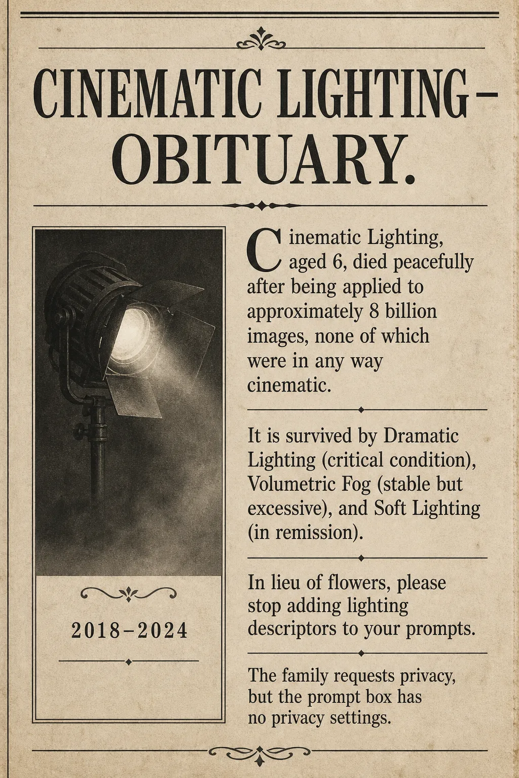 Obituary: Cinematic Lighting
