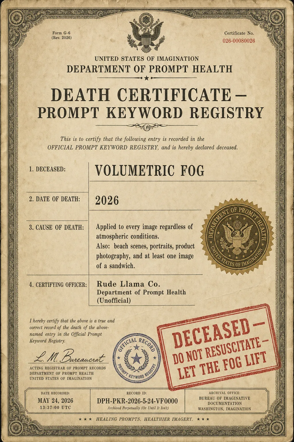 Death Certificate: Volumetric Fog